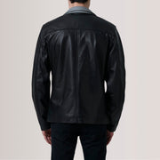 
Крупний план деталей of Band Collar with Snap Button & Zipper with placket Hardware on Henrik Grey Suede Cafe Racer For Men