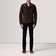 
Як виглядає на людині:  Henrik Grey Suede Cafe Racer For Men на моделі — природне спадання при денному світлі