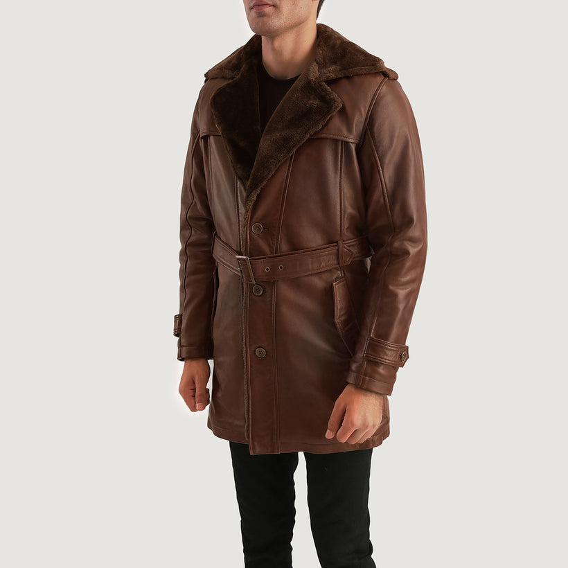 Hunter Distressed Коричнева Fur Leather Coat чоловіча