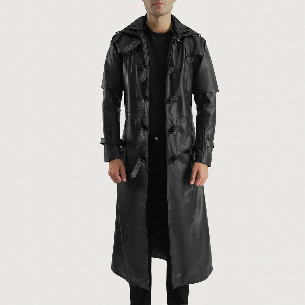 
Huntsman Чорний Hooded Шкіряний тренч для Чоловіків in Black. Cowhide Leather - Вигляд спереду та приталений силует | Купити в офіційному онлайн-магазині