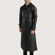 
Black. Cowhide Leather Trench Coat - Вигляд ззаду з ідеальною посадкою по плечах та рівним подолом