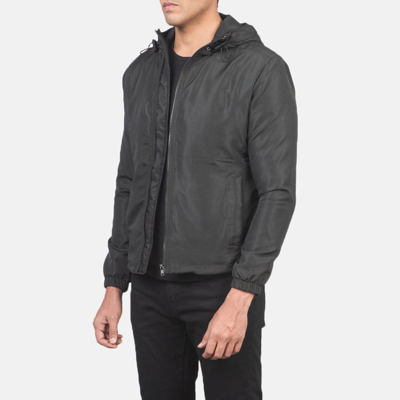 Jimmy Чорний Hooded Windbreaker Шкіряна куртка для Чоловіків
