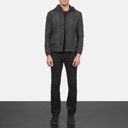 
Jimmy Чорний Hooded Windbreaker Шкіряна куртка для Чоловіків - Вигляд збоку з ергономічним кроєм рукава