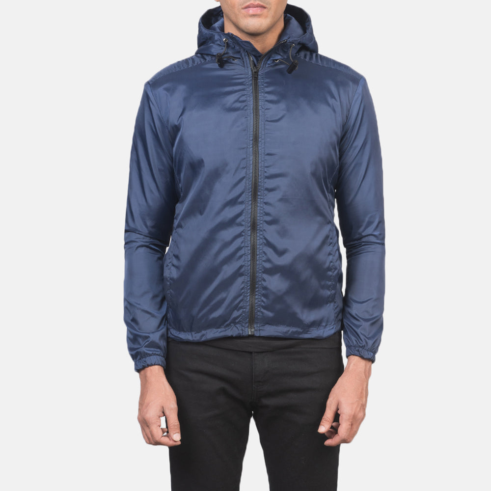 
Jimmy Синій Hooded Windbreaker Шкіряна куртка для Чоловіків in Blue Nylon - Вигляд спереду та приталений силует | Купити в офіційному онлайн-магазині