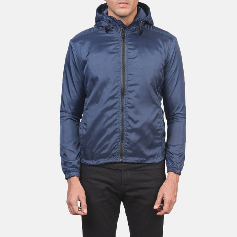 Jimmy Синій Hooded Windbreaker Шкіряна куртка для Чоловіків