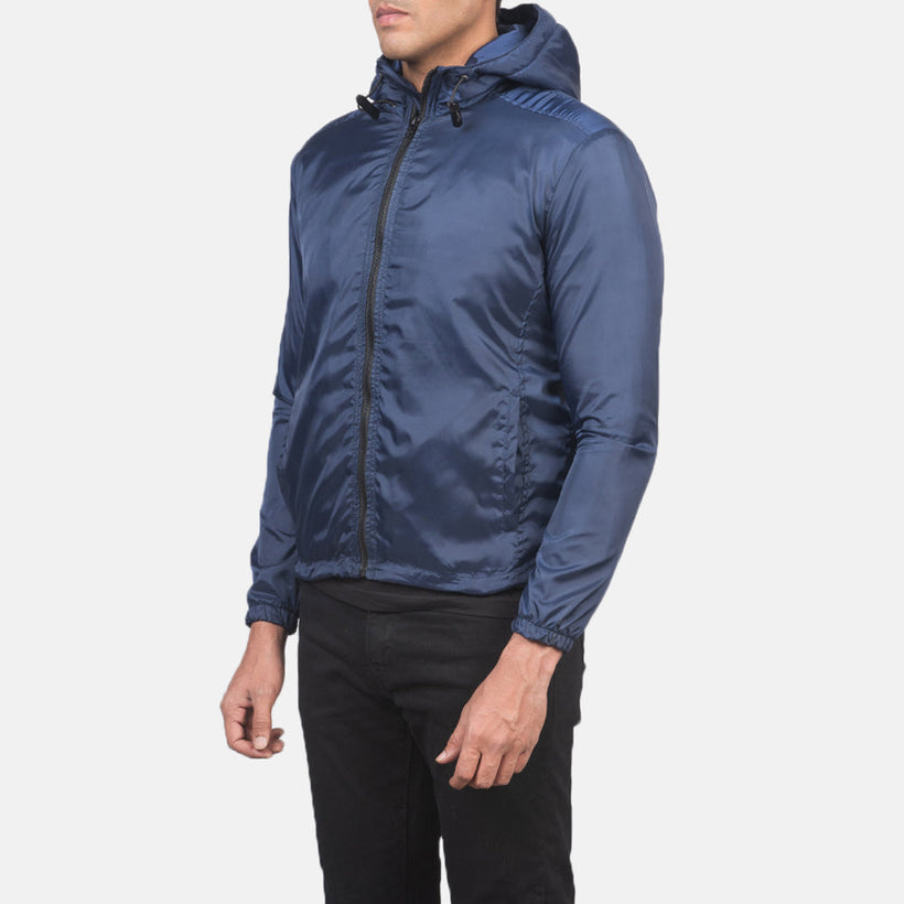 Jimmy Синій Hooded Windbreaker Шкіряна куртка для Чоловіків
