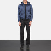 
Jimmy Синій Hooded Windbreaker Шкіряна куртка для Чоловіків - Вигляд збоку з ергономічним кроєм рукава
