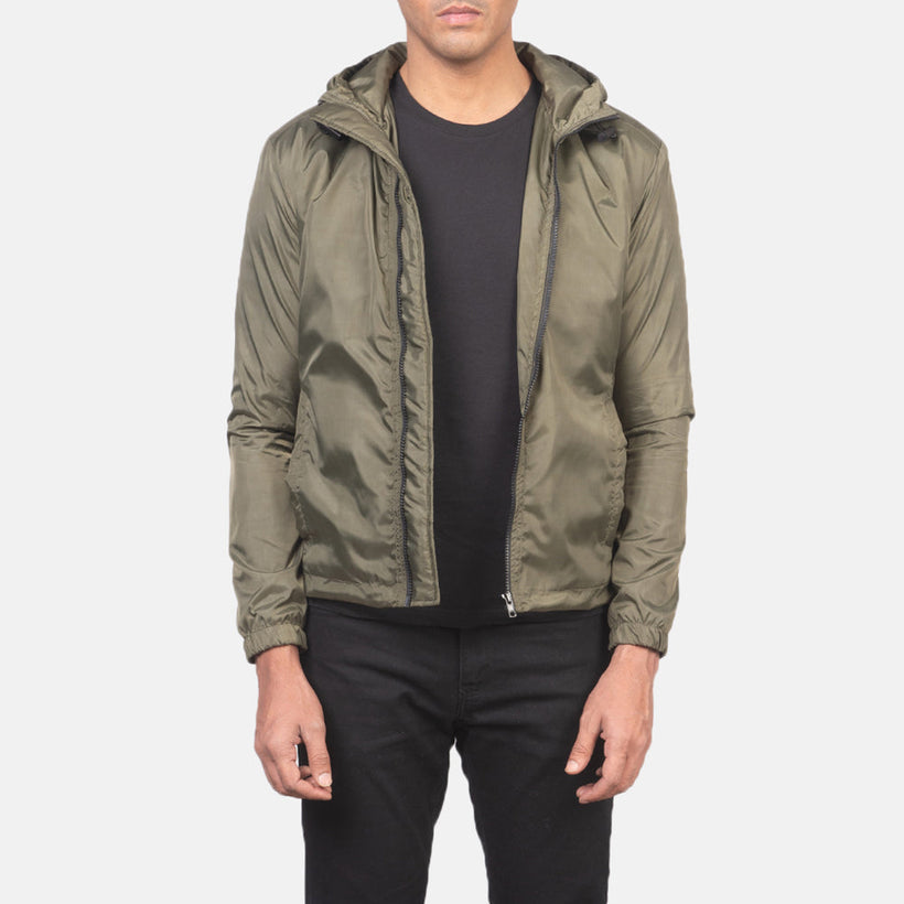 Jimmy Оливковий Hooded Windbreaker Шкіряна куртка для Чоловіків