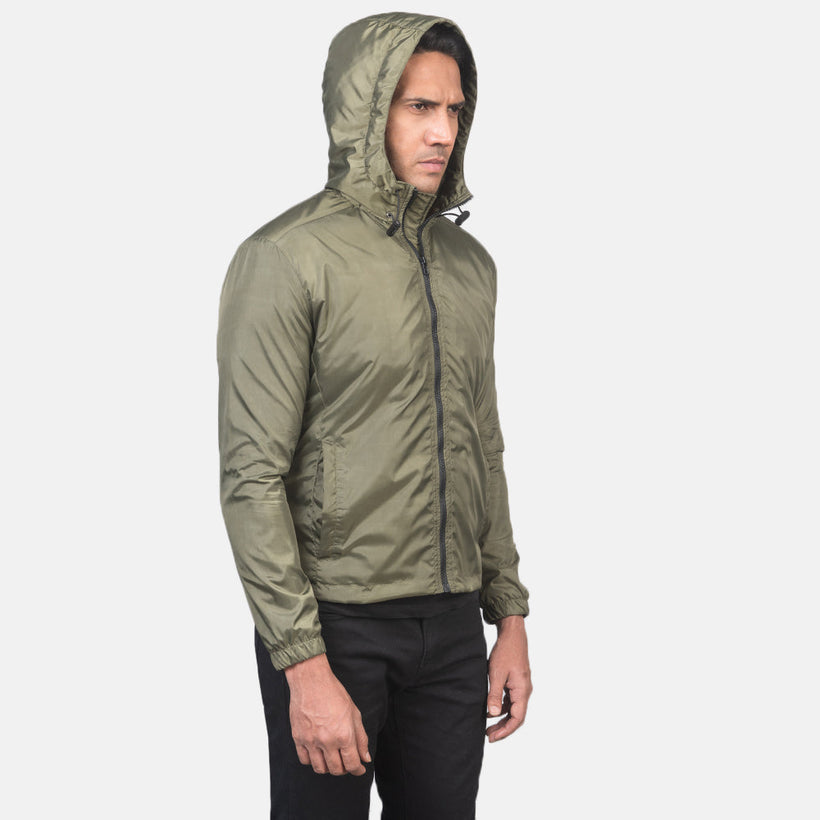 Jimmy Оливковий Hooded Windbreaker Шкіряна куртка для Чоловіків