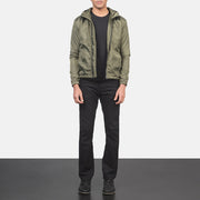 
Jimmy Оливковий Hooded Windbreaker Шкіряна куртка для Чоловіків - Вигляд збоку з ергономічним кроєм рукава