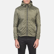 
Крупний план деталей of High Neck with Hood & Zipper with wind flap Hardware on Jimmy Оливковий Hooded Windbreaker Шкіряна куртка для Чоловіків
