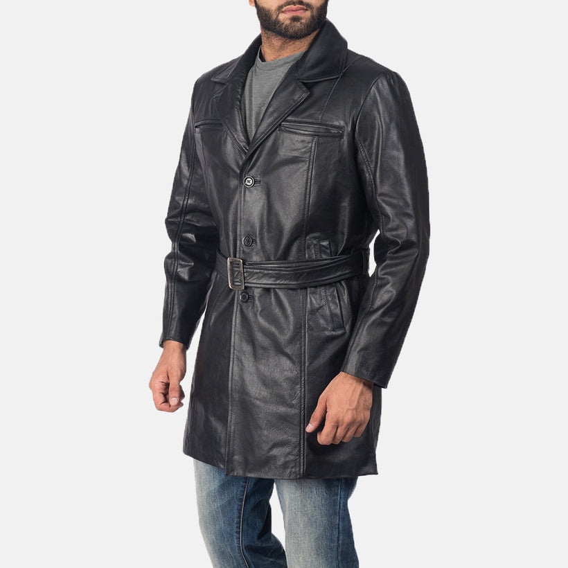 Jordan Чорна Leather Coat чоловіча