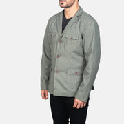 
Grey Poly-Cotton Leather Blazer - Вигляд ззаду з ідеальною посадкою по плечах та рівним подолом