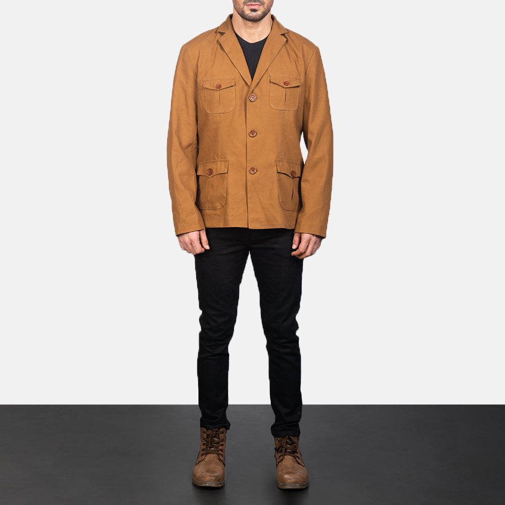 
Kajetan Khaki Safari Шкіряна куртка для Чоловіків - Вигляд збоку з ергономічним кроєм рукава
