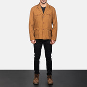 
Kajetan Khaki Safari Шкіряна куртка для Чоловіків - Вигляд збоку з ергономічним кроєм рукава
