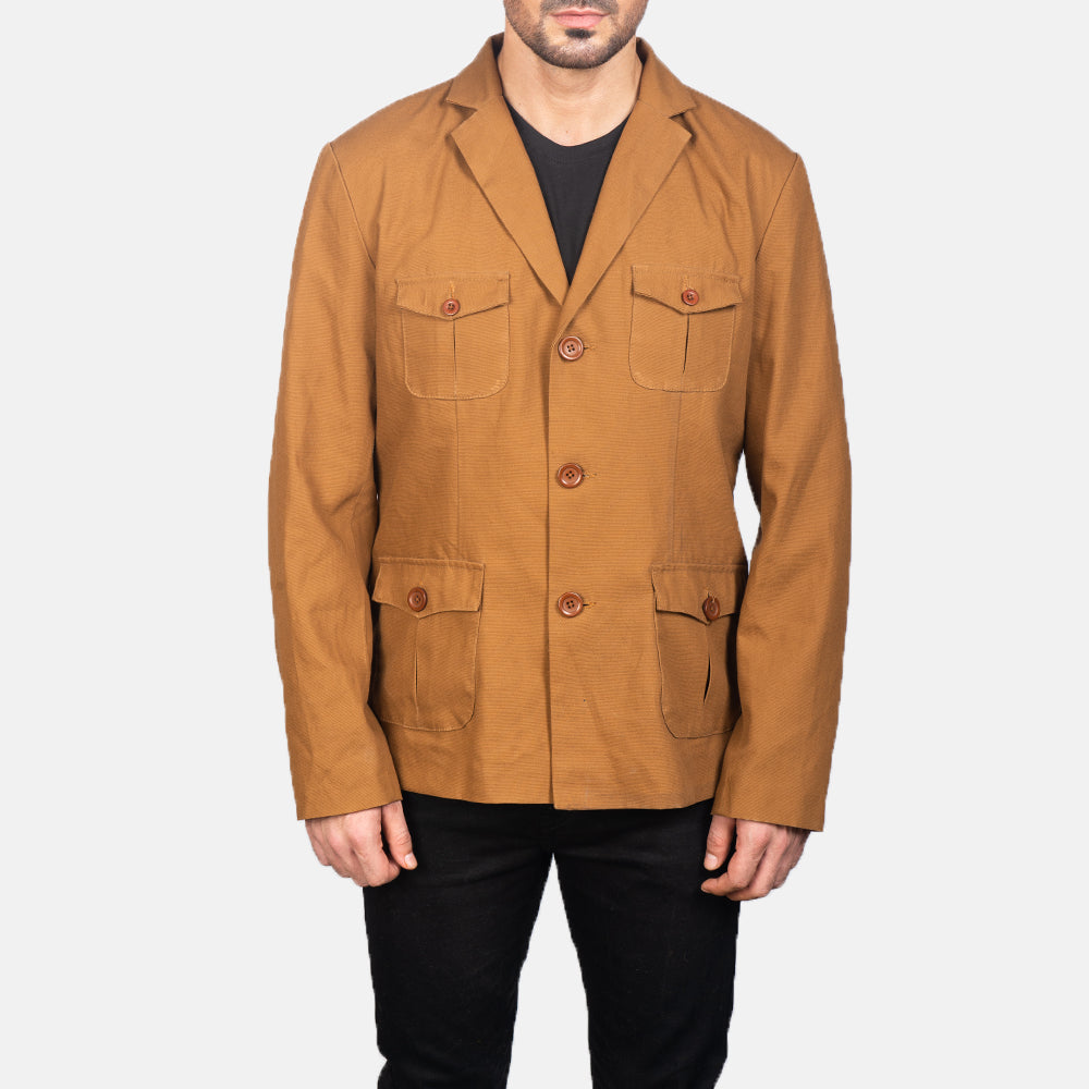 
Крупний план деталей of Notch & Button Hardware on Kajetan Khaki Safari Шкіряна куртка для Чоловіків
