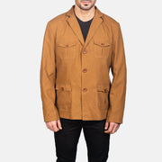 
Крупний план деталей of Notch & Button Hardware on Kajetan Khaki Safari Шкіряна куртка для Чоловіків
