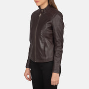 
Як виглядає на людині:  Kelsee Navy Blue Suede Biker Jacket на моделі — природне спадання при денному світлі