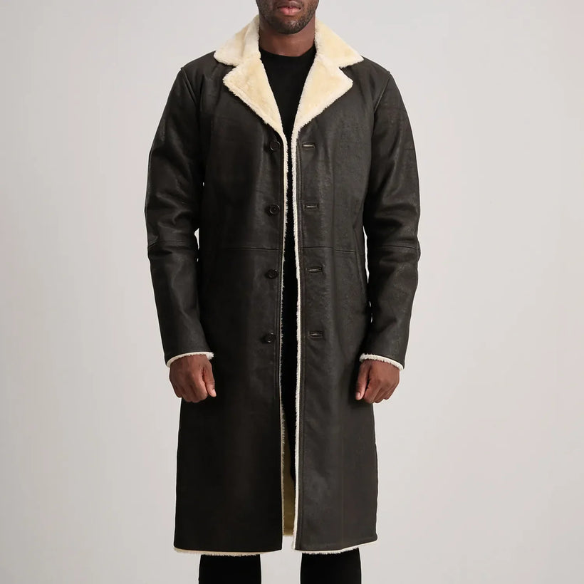 Kolby Коричневий Shearling Шкіряне пальто для Чоловіків