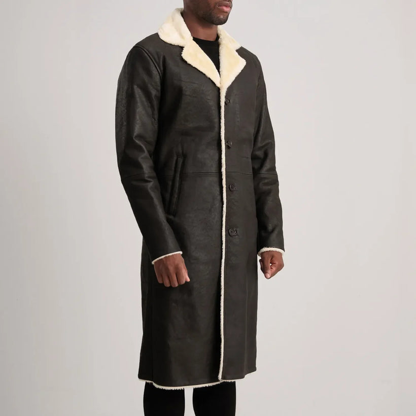 Kolby Коричневий Shearling Шкіряне пальто для Чоловіків