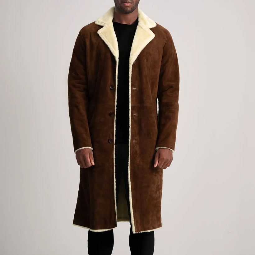Kolby Коричневий Suede Shearling Шкіряне пальто для Чоловіків