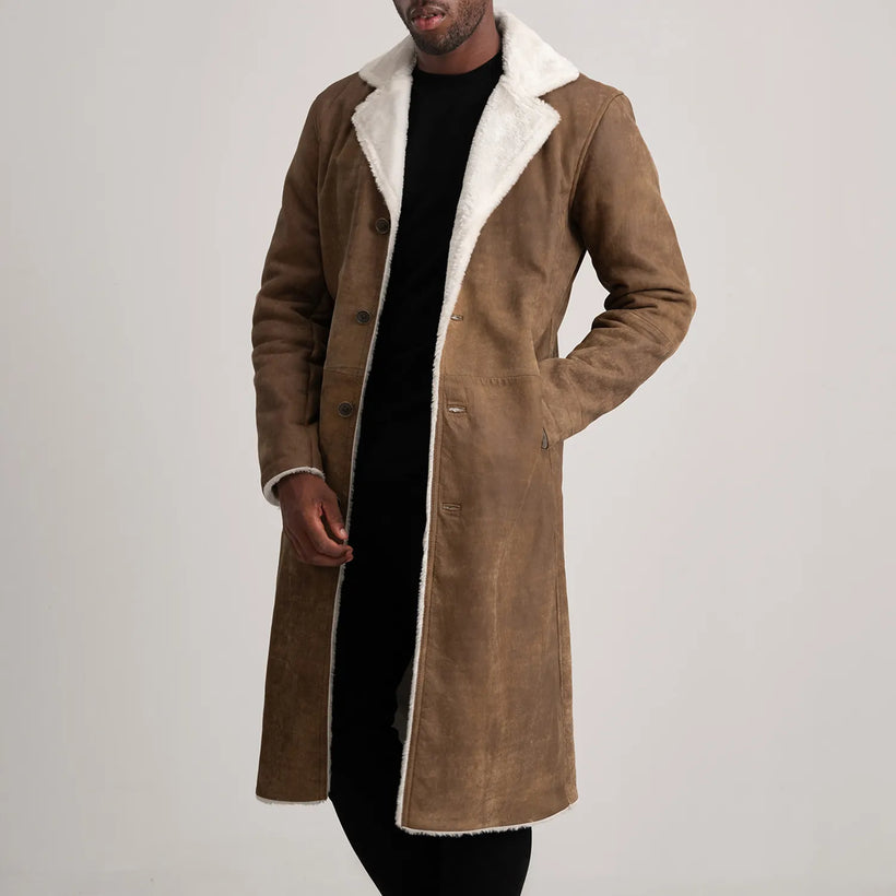 Kolby Distressed Коричневий Leather Shearling Шкіряне пальто для Чоловіків