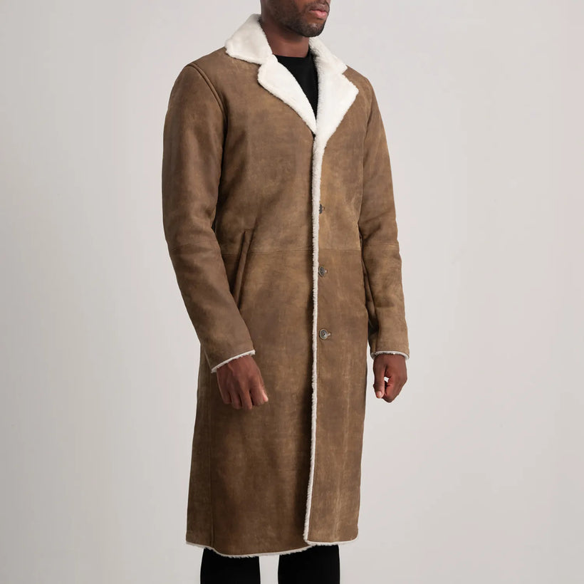 Kolby Distressed Коричневий Leather Shearling Шкіряне пальто для Чоловіків