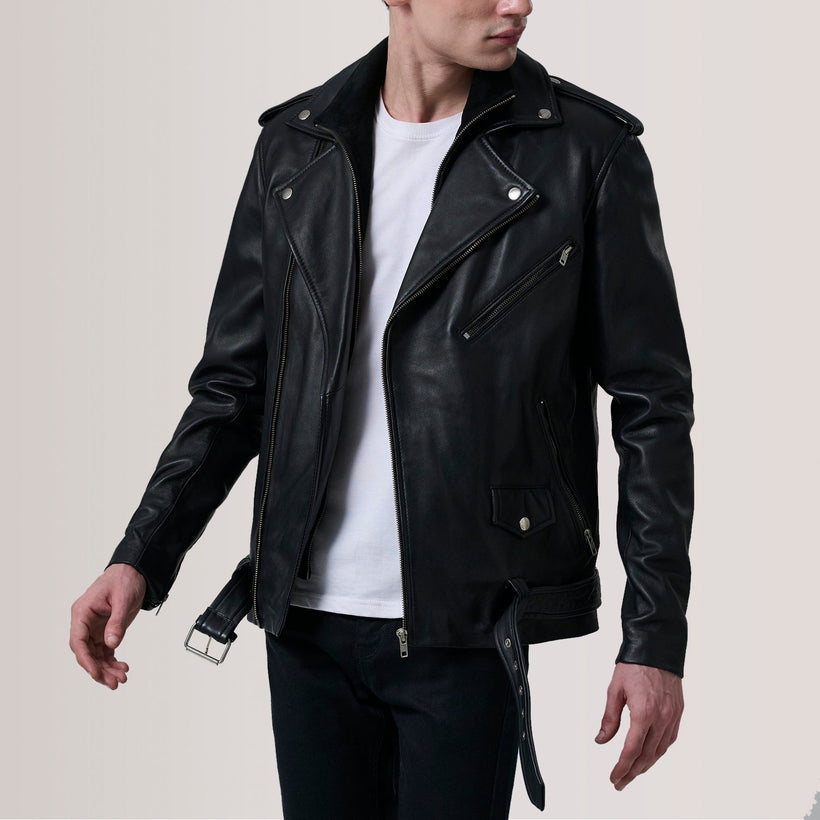 Kole Чорна Leather Double Rider Шкіряна куртка чоловіча