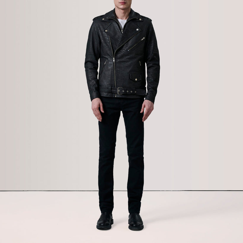 Kole Distressed Чорний Leather Double Rider Шкіряна куртка для Чоловіків