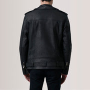 
Крупний план деталей of Notch & Zipper & Waist Straps Hardware on Kole Distressed Чорний Leather Double Rider Шкіряна куртка для Чоловіків