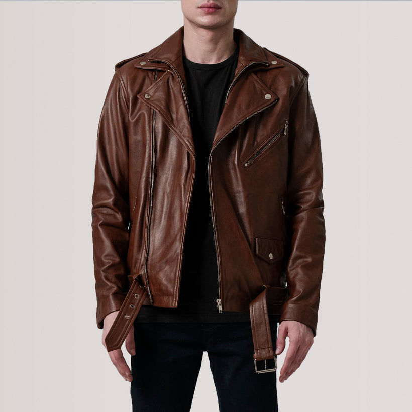 Kole Waxed Коричневий Leather Double Rider Шкіряна куртка для Чоловіків