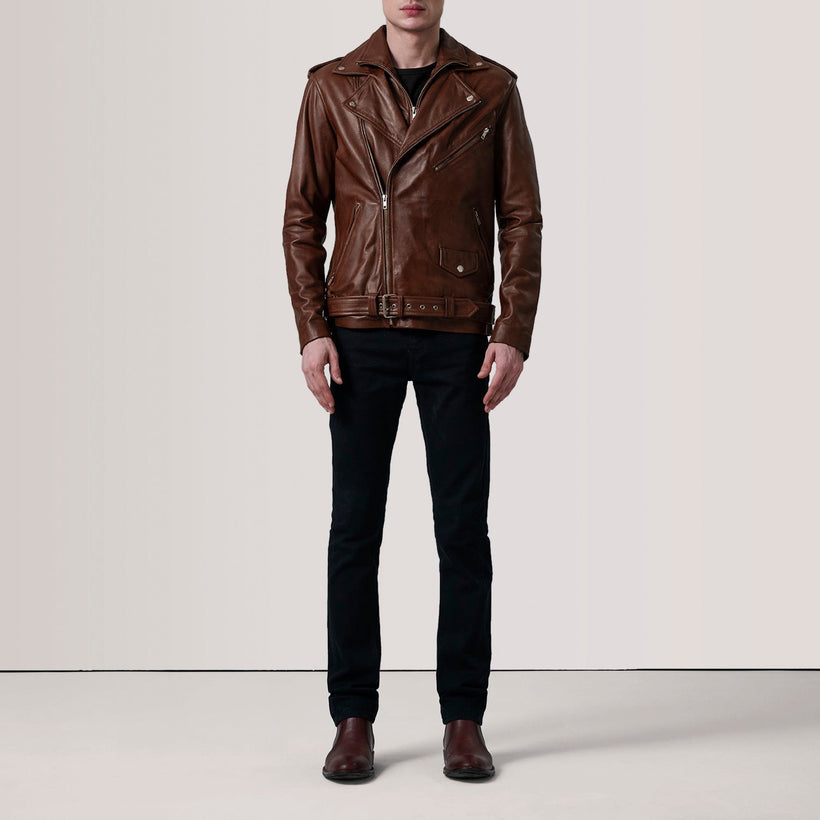 Kole Waxed Коричневий Leather Double Rider Шкіряна куртка для Чоловіків