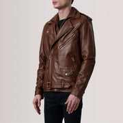 
Kole Waxed Коричневий Leather Double Rider Шкіряна куртка для Чоловіків - Вигляд збоку з ергономічним кроєм рукава