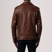 
Крупний план деталей of Notch & Zipper & Waist Straps Hardware on Kole Waxed Коричневий Leather Double Rider Шкіряна куртка для Чоловіків