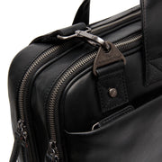 Solid Antique Brass Hardware &amp; Heavy-Duty Dual Zipper Detail on Iseo Full-Grain Leather Laptop Bag