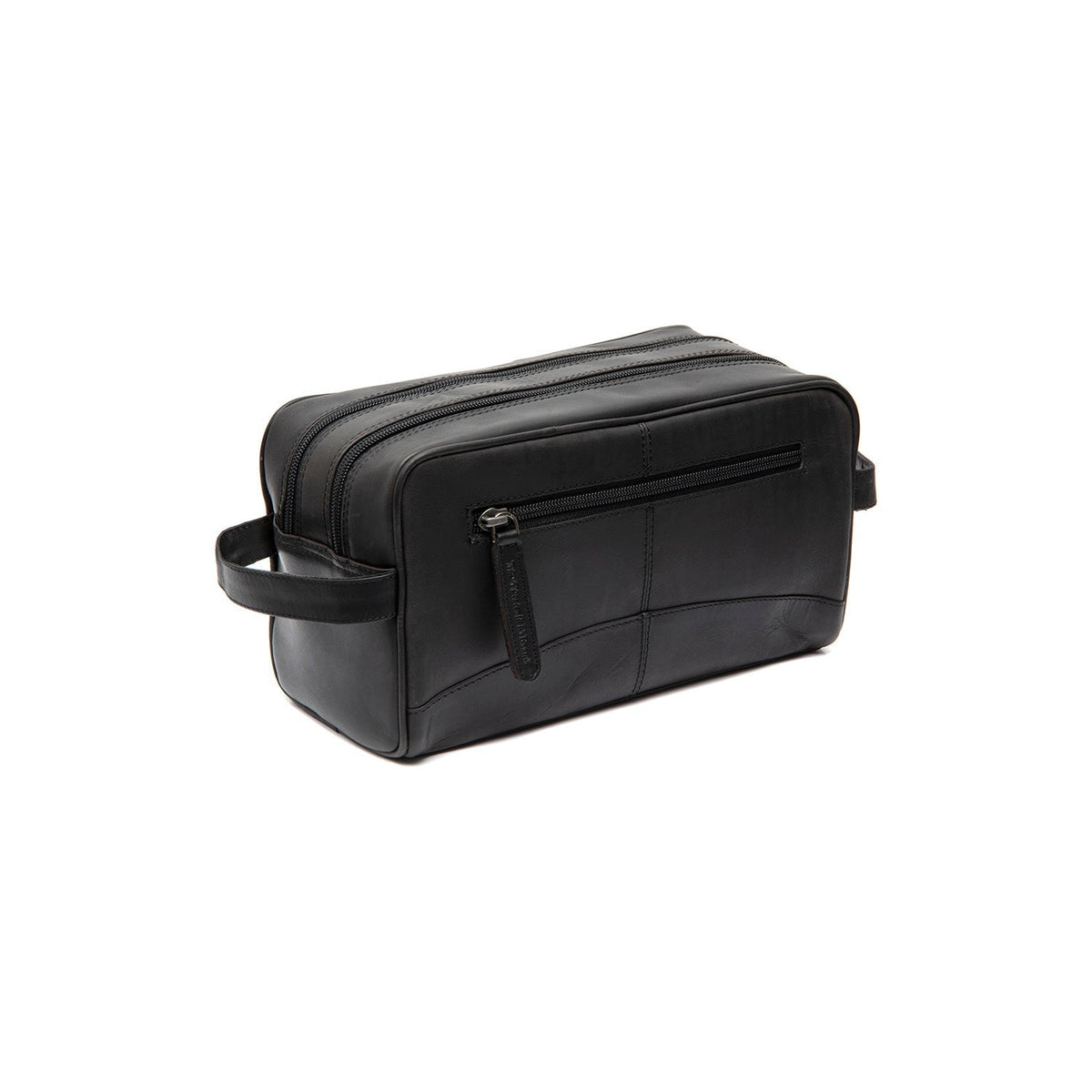 Styled Fit Perspective of Stacey Full-Grain Leather Toiletry Bag on Model - Natural Daylight Drape