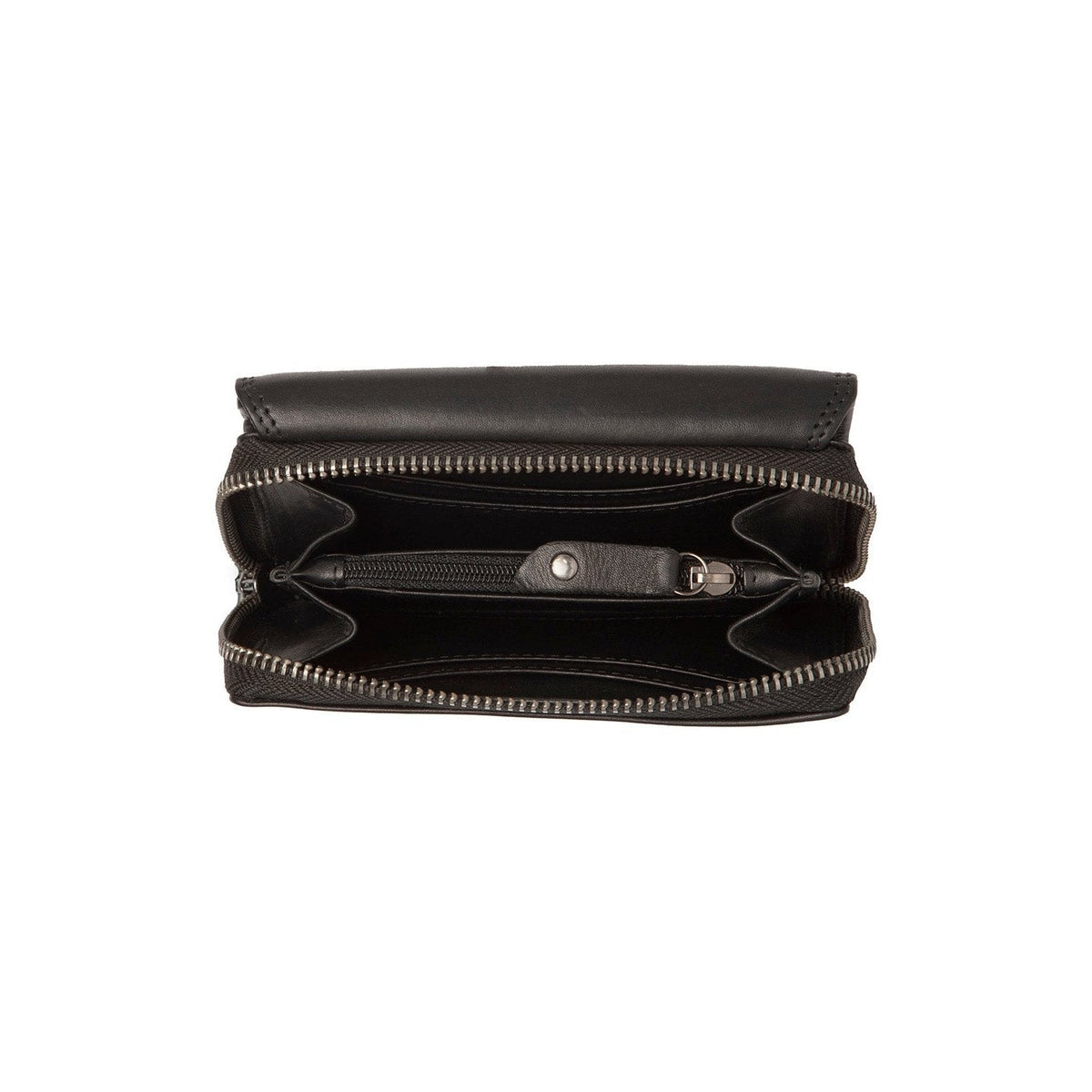 
Solid Antique Brass Hardware & Heavy-Duty Dual Zipper Detail on Salviano Шкіряний гаманець