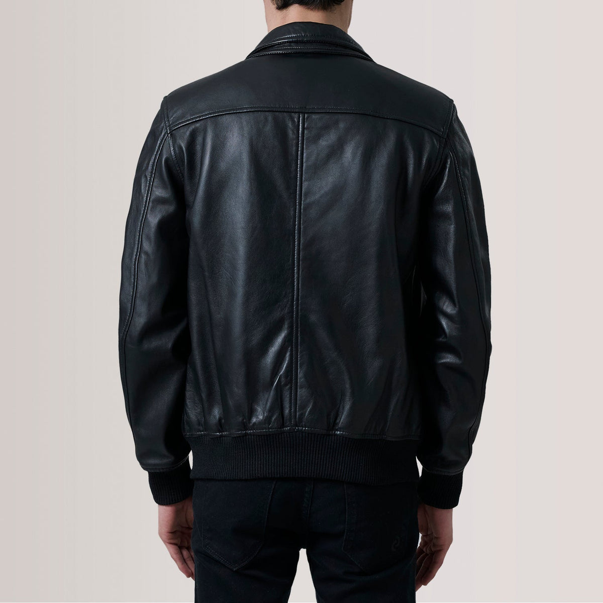 Close-Up Detail of Classic Collar &amp; Zipper Hardware on Lester Brown Suede Bomber Jacket For Men