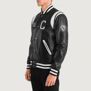 
Black & White Sheepskin Leather Varsity Jacket - Вигляд ззаду з ідеальною посадкою по плечах та рівним подолом