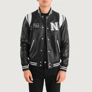 
Liberte New York Чорний Leather Varsity Шкіряна куртка для Чоловіків in Black & White Sheepskin Leather - Вигляд спереду та приталений силует | Купити в офіційному онлайн-магазині