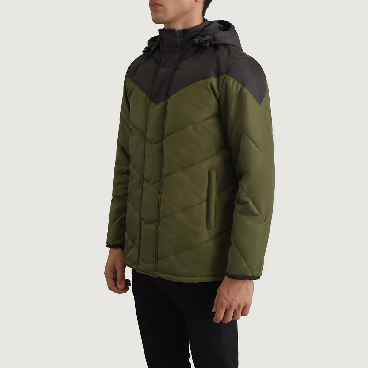 
Black & Green Full-Grain Leather Hooded Jacket - Вигляд ззаду з ідеальною посадкою по плечах та рівним подолом
