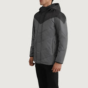 
Black & Grey Full-Grain Leather Hooded Jacket - Вигляд ззаду з ідеальною посадкою по плечах та рівним подолом