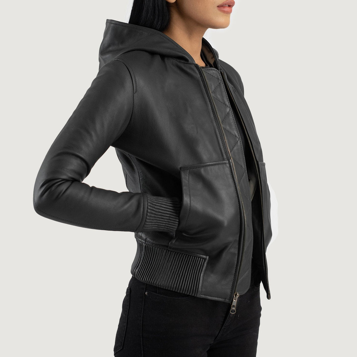
Luna Hooded Шкіряний бомбер для Жінок – alternate product view 2