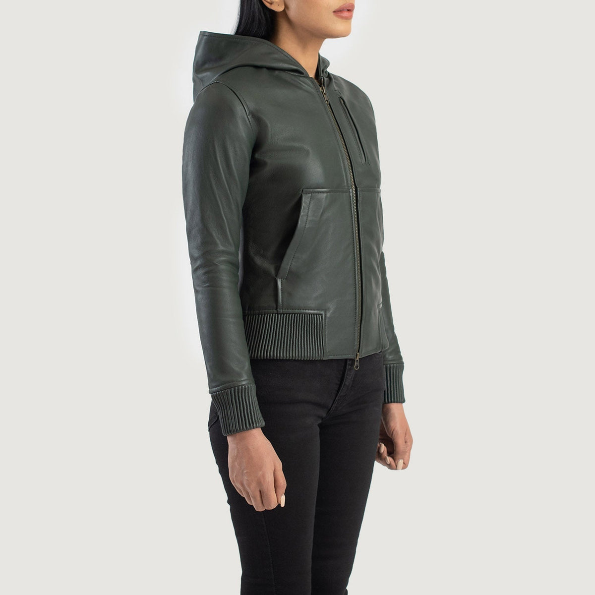 
Luna Hooded Шкіряний бомбер для Жінок - Natural Daylight Drape