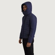 
Blue Full-Grain Leather Hooded Jacket - Вигляд ззаду з ідеальною посадкою по плечах та рівним подолом