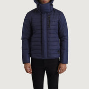 
Крупний план деталей of Classic Collar & Zipper With Placket Hardware on Malcolm Синій Hooded Puffer Шкіряна куртка для Чоловіків