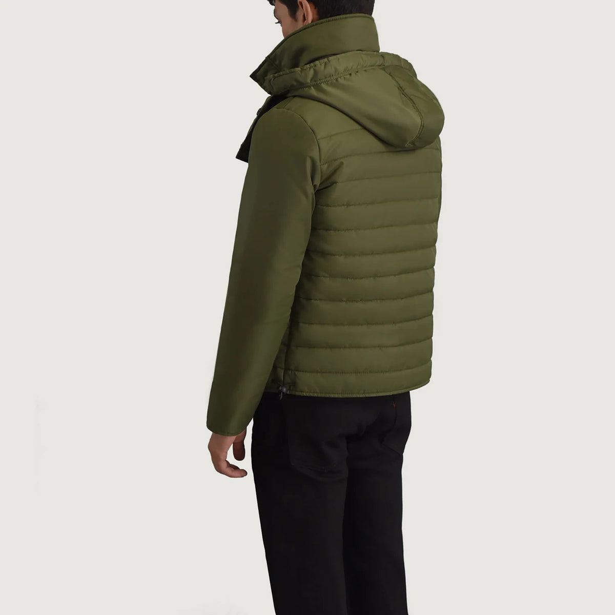 
Green Full-Grain Leather Hooded Jacket - Вигляд ззаду з ідеальною посадкою по плечах та рівним подолом