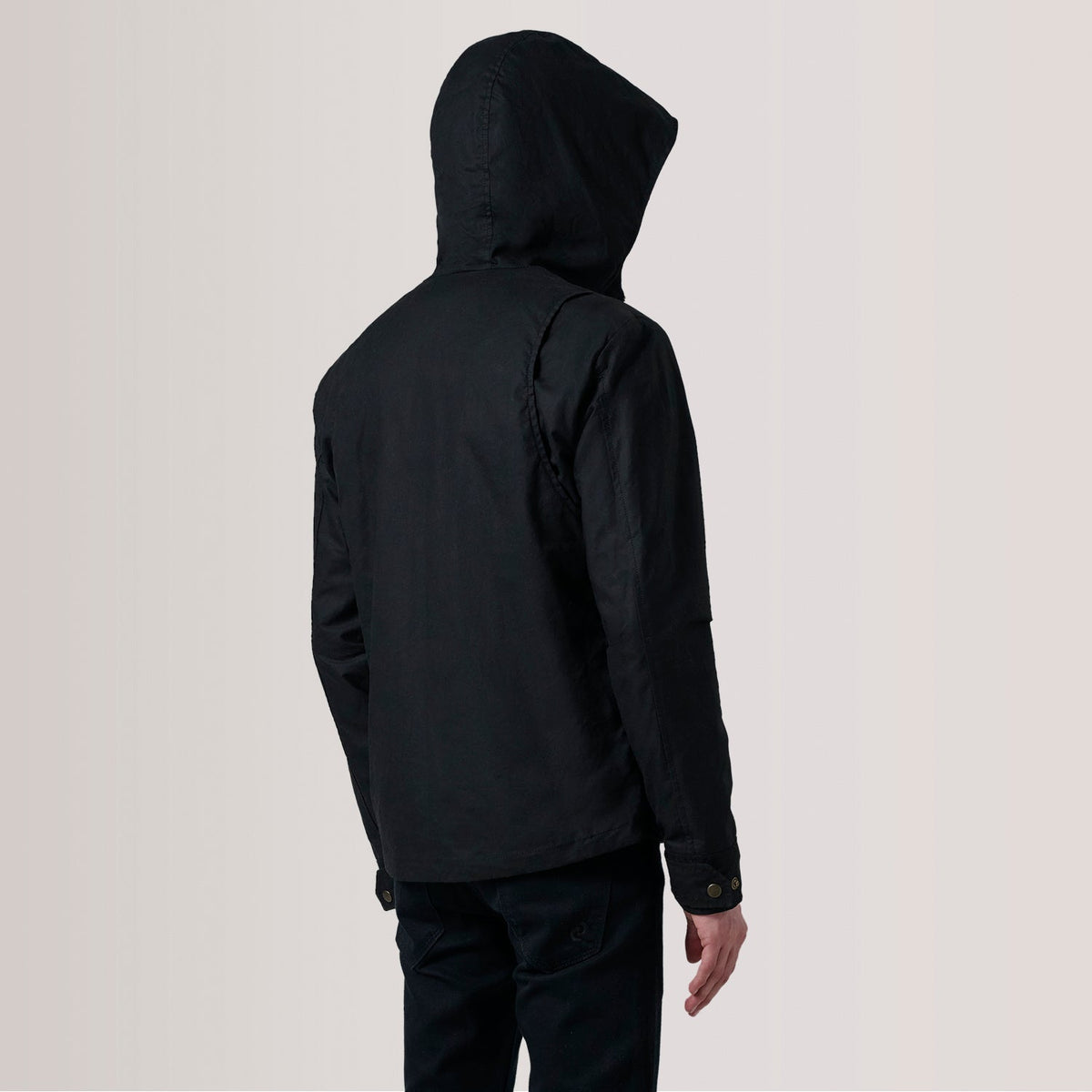 
Крупний план деталей of Hooded & Zipper with placket Hardware on Marlo Чорний Canvas Hooded Work Шкіряна куртка для Чоловіків For Men