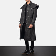 
Distressed Black Sheepskin Snuffed Trench Coat - Вигляд ззаду з ідеальною посадкою по плечах та рівним подолом