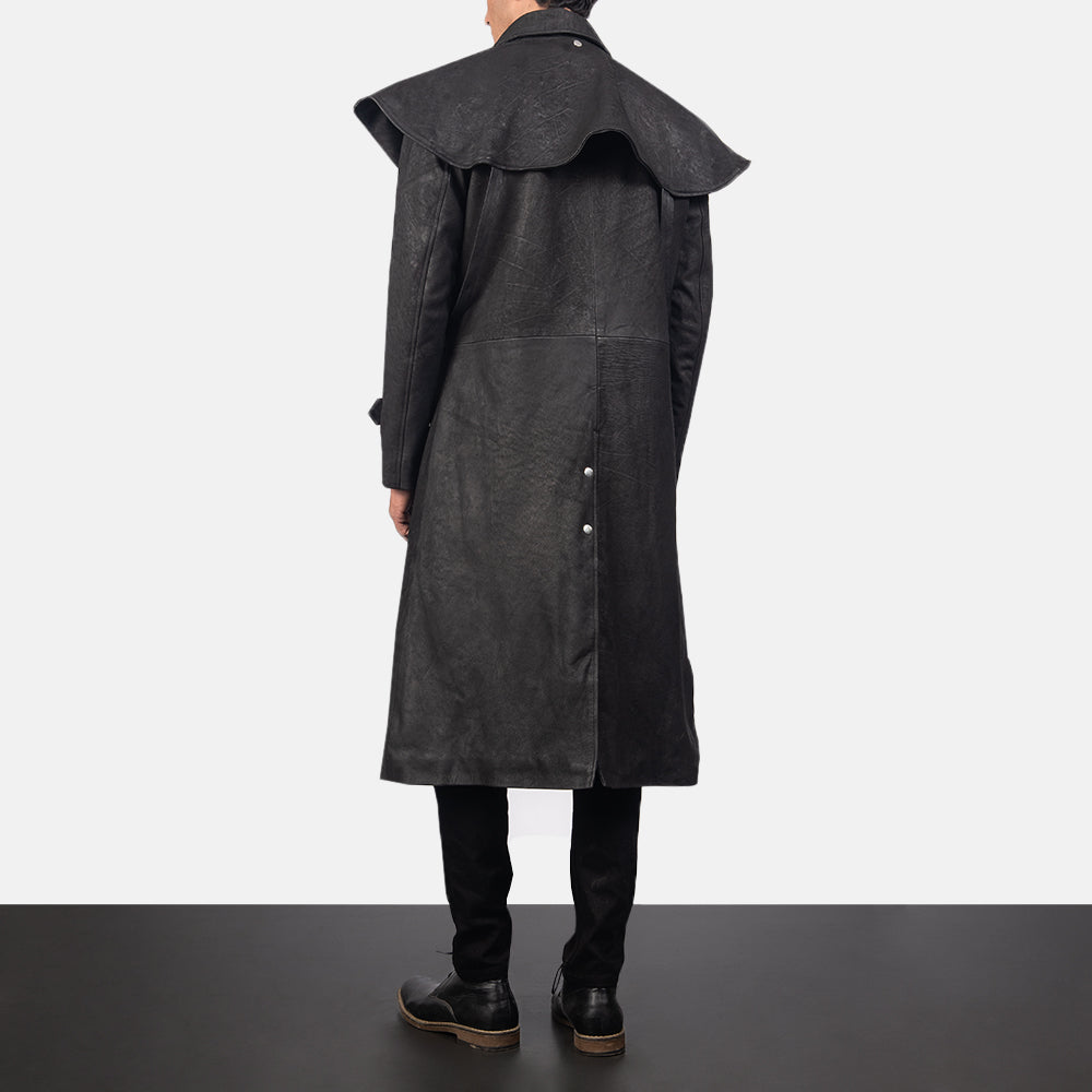 
Maverick Чорний Leather Duster для Чоловіків - Вигляд збоку з ергономічним кроєм рукава